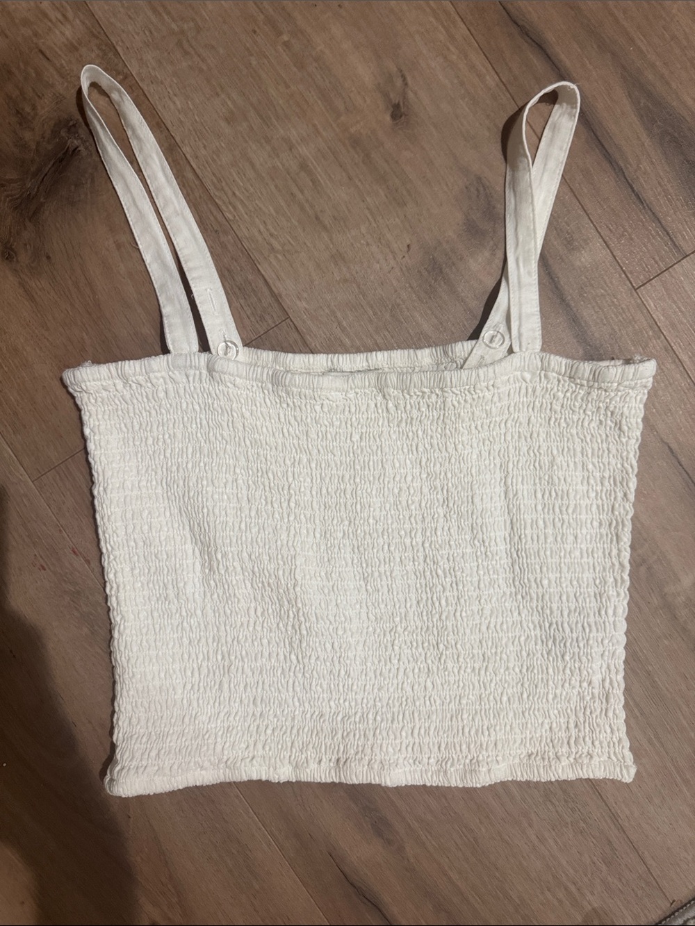Zsupply White Smocked Crop Top with Adjustable Straps - Women